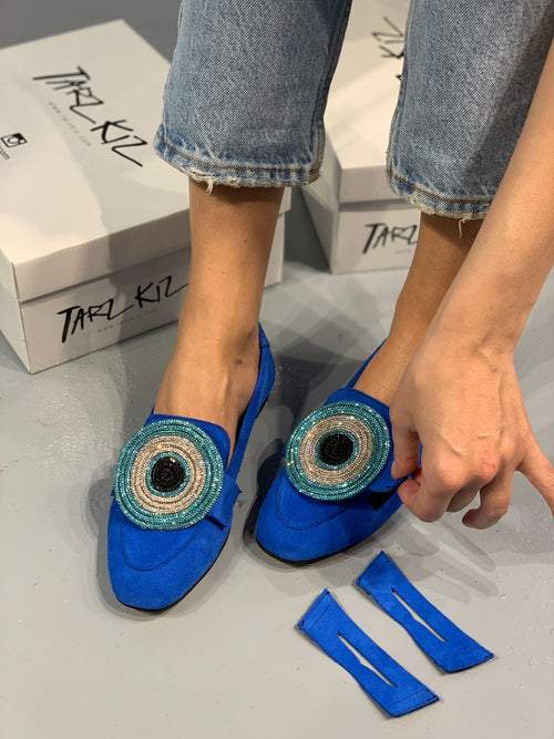 Blue Embroidered Gradient Circle Espadrilles