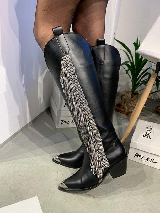 Sequined Tassel Premium Leather Boots