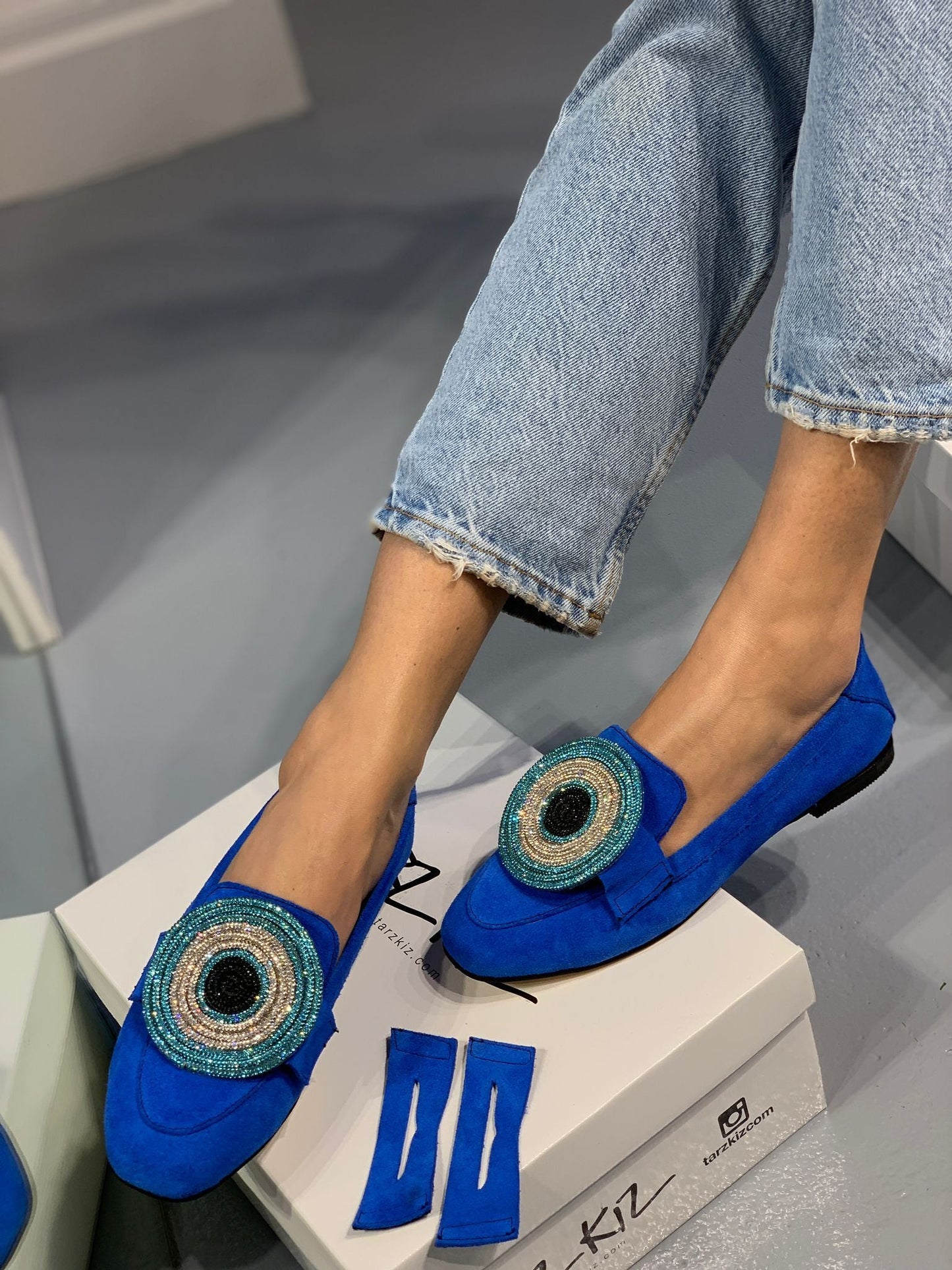 Blue Embroidered Gradient Circle Espadrilles