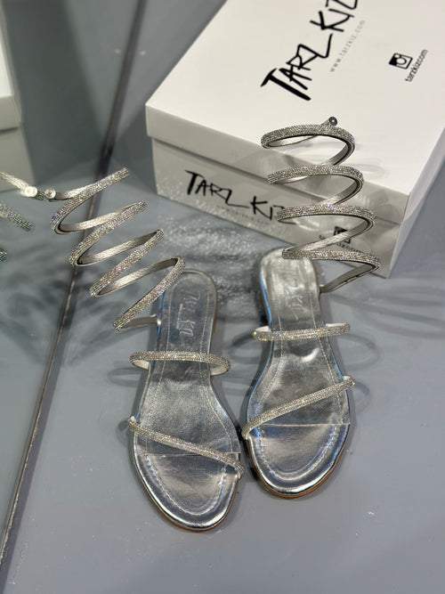 Silver Sequin Wrap Flat Sandals