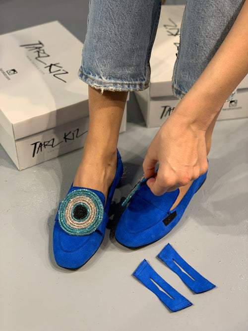 Blue Embroidered Gradient Circle Espadrilles