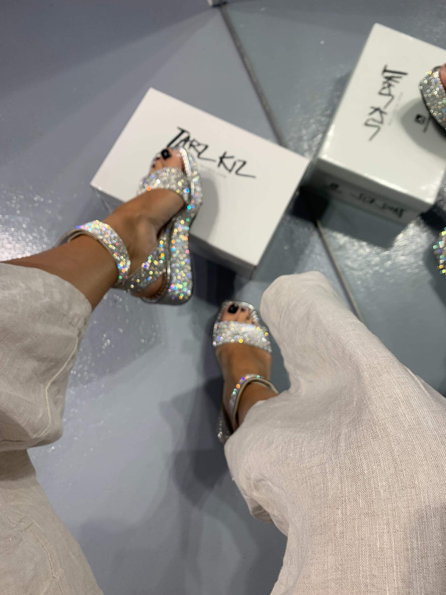 Silver Sequin Strap Platform Sandals