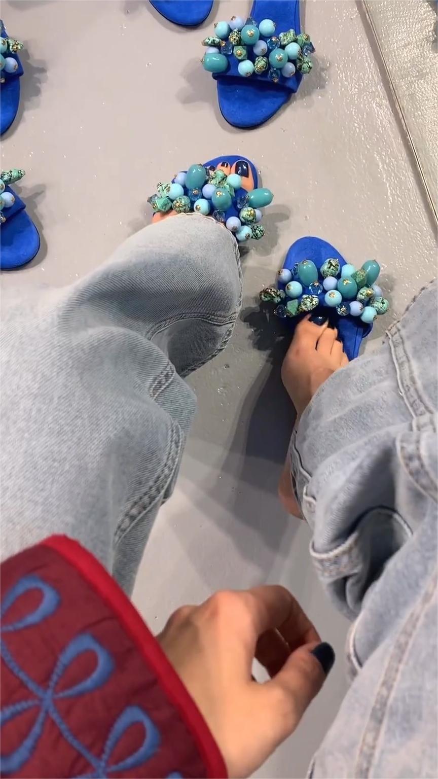 Blue Beaded Slippers