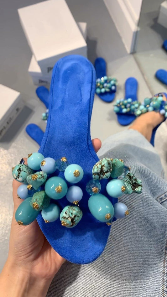 Blue Beaded Slippers