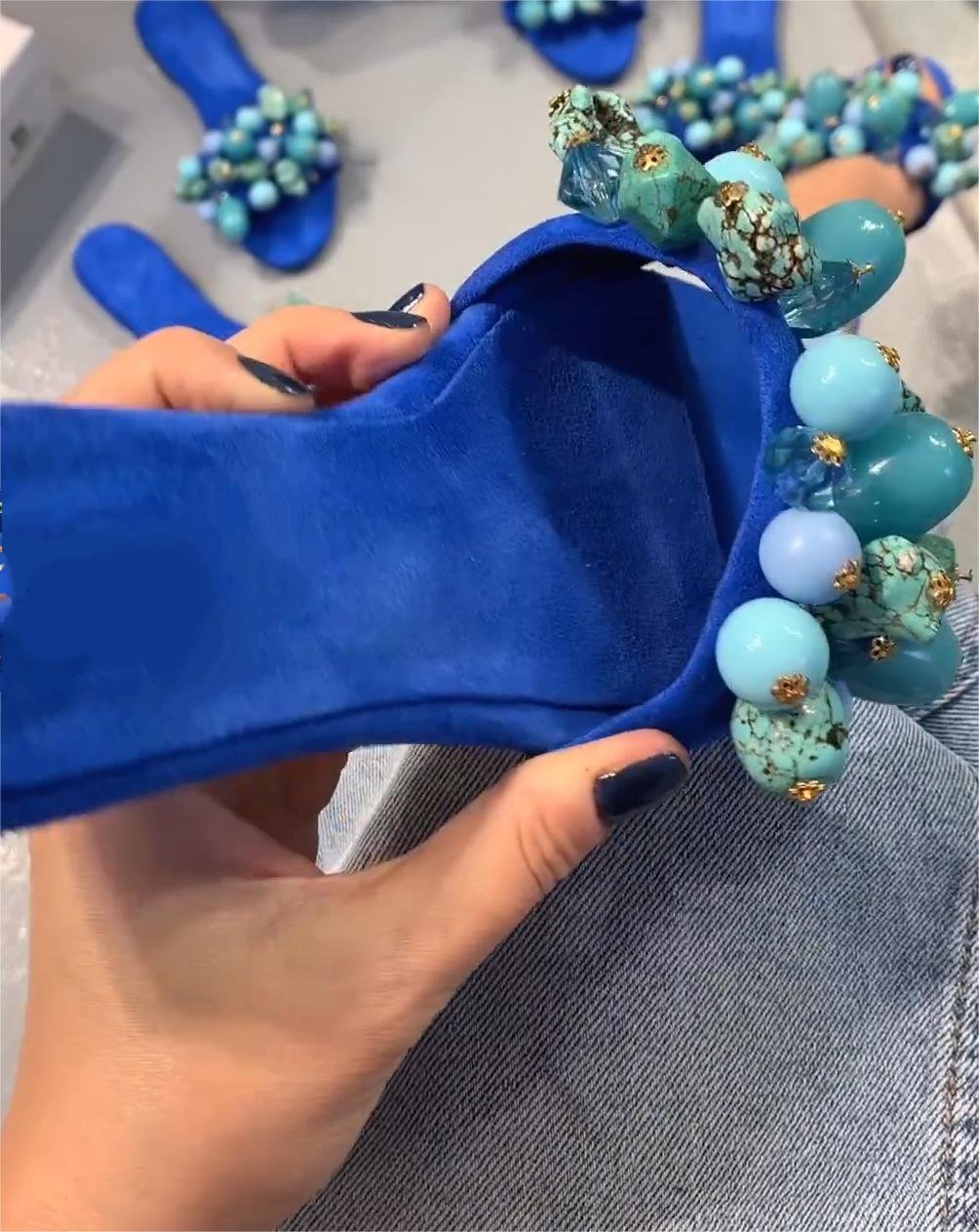 Blue Beaded Slippers